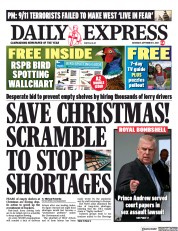 Daily Express (UK) Newspaper Front Page for 11 September 2021