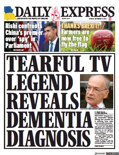 Daily Express Newspaper Front Page (UK) for 11 September 2023