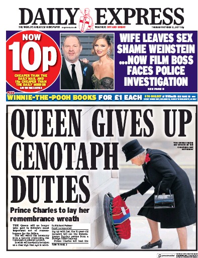 Daily Express Newspaper Front Page (UK) for 12 October 2017