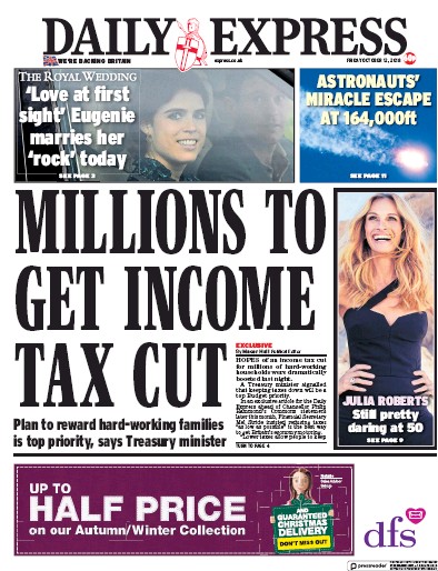 Daily Express Newspaper Front Page (UK) for 12 October 2018