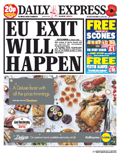 Daily Express Newspaper Front Page (UK) for 12 November 2016