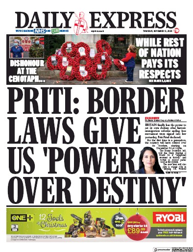 Daily Express Newspaper Front Page (UK) for 12 November 2020