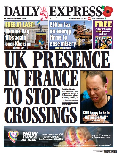 Daily Express Newspaper Front Page (UK) for 12 November 2022
