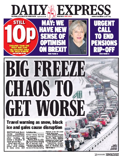 Daily Express Newspaper Front Page (UK) for 12 December 2017