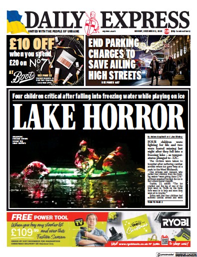 Daily Express Newspaper Front Page (UK) for 12 December 2022