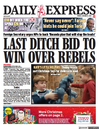 Daily Express Newspaper Front Page (UK) for 12 December 2023