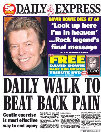 Daily Express Newspaper Front Page (UK) for 12 January 2016