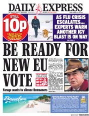 Daily Express (UK) Newspaper Front Page for 12 January 2018