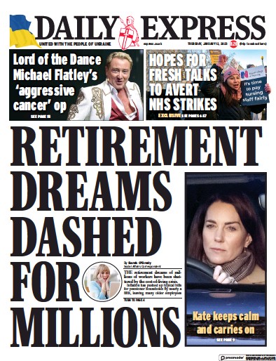 Daily Express Newspaper Front Page (UK) for 12 January 2023