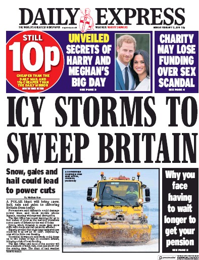 Daily Express Newspaper Front Page (UK) for 12 February 2018