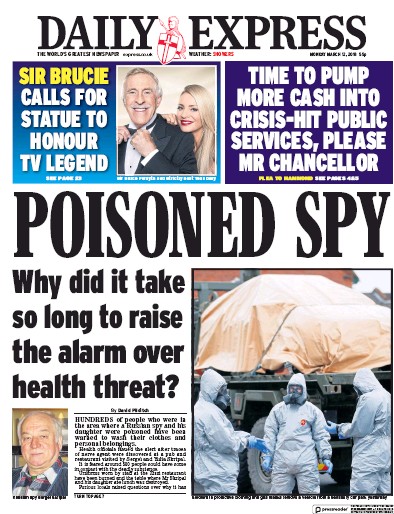 Daily Express Newspaper Front Page (UK) for 12 March 2018