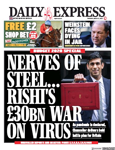 Daily Express Newspaper Front Page (UK) for 12 March 2020