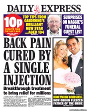 Daily Express (UK) Newspaper Front Page for 12 April 2013