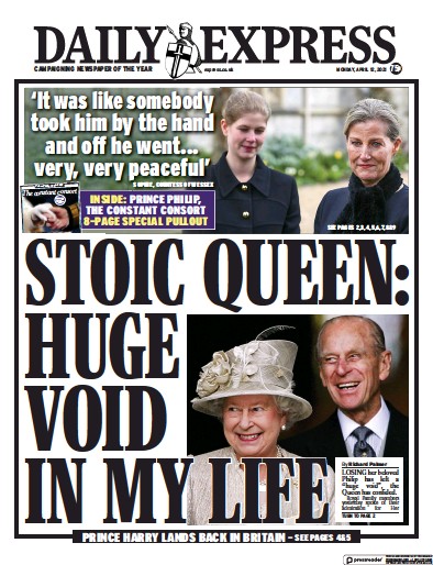 Daily Express Newspaper Front Page (UK) for 12 April 2021