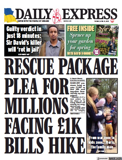 Daily Express Newspaper Front Page (UK) for 12 April 2022