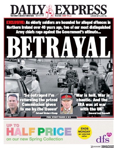 Daily Express Newspaper Front Page (UK) for 12 May 2018