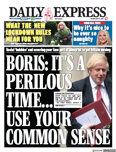 Daily Express Newspaper Front Page (UK) for 12 May 2020
