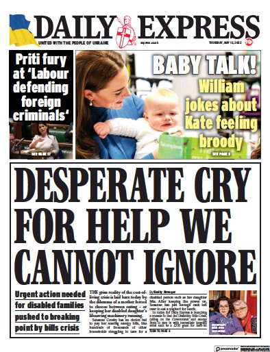 Daily Express Newspaper Front Page (UK) for 12 May 2022