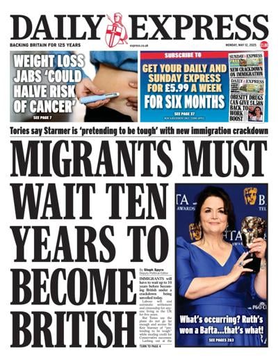 Daily Express Newspaper Front Page (UK) for 12 May 2025