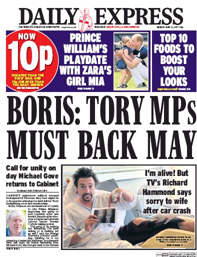 Daily Express Newspaper Front Page (UK) for 12 June 2017