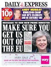 Daily Express (UK) Newspaper Front Page for 12 July 2016