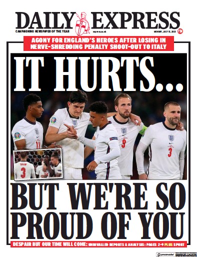 Daily Express Newspaper Front Page (UK) for 12 July 2021