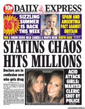 Daily Express (UK) Newspaper Front Page for 12 August 2013