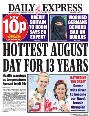 Daily Express (UK) Newspaper Front Page for 12 August 2016