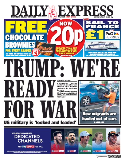 Daily Express Newspaper Front Page (UK) for 12 August 2017