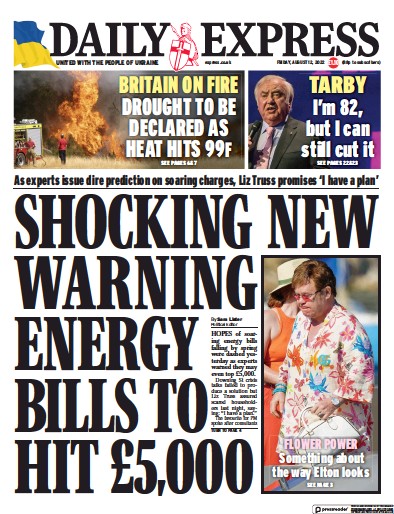 Daily Express Newspaper Front Page (UK) for 12 August 2022