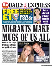 Daily Express (UK) Newspaper Front Page for 12 September 2012