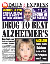 Daily Express (UK) Newspaper Front Page for 12 September 2013