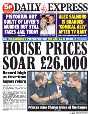 Daily Express (UK) Newspaper Front Page for 12 September 2014