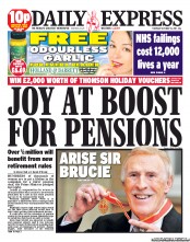 Daily Express (UK) Newspaper Front Page for 13 October 2011
