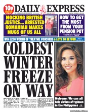 Daily Express (UK) Newspaper Front Page for 13 November 2013