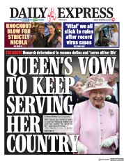 Daily Express (UK) Newspaper Front Page for 13 November 2020