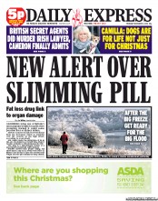 Daily Express (UK) Newspaper Front Page for 13 December 2012