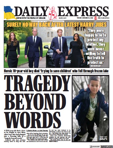 Daily Express Newspaper Front Page (UK) for 13 December 2022