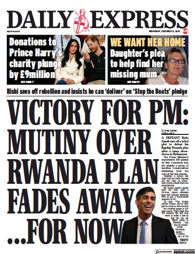 Daily Express Newspaper Front Page (UK) for 13 December 2023