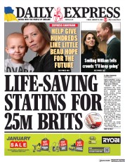 Daily Express (UK) Newspaper Front Page for 13 January 2023