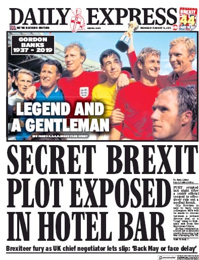Daily Express Newspaper Front Page (UK) for 13 February 2019