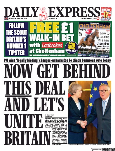 Daily Express Newspaper Front Page (UK) for 13 March 2019