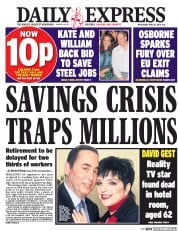 Daily Express (UK) Newspaper Front Page for 13 April 2016