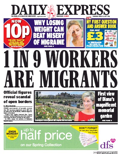 Daily Express Newspaper Front Page (UK) for 13 April 2017