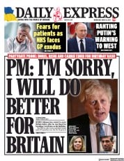 Daily Express (UK) Newspaper Front Page for 13 April 2022