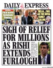 Daily Express (UK) Newspaper Front Page for 13 May 2020