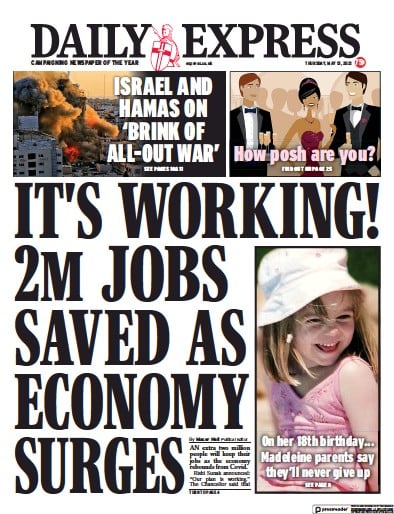Daily Express Newspaper Front Page (UK) for 13 May 2021