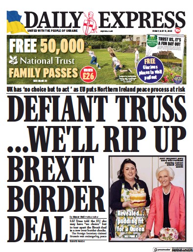 Daily Express Newspaper Front Page (UK) for 13 May 2022