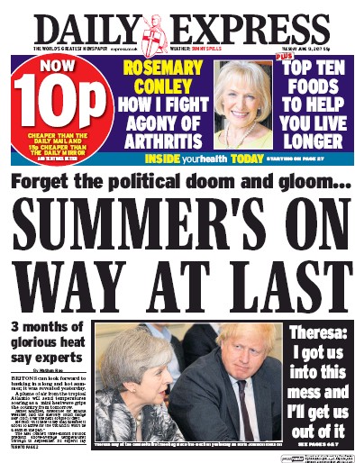 Daily Express Newspaper Front Page (UK) for 13 June 2017