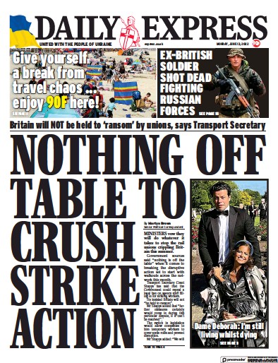 Daily Express Newspaper Front Page (UK) for 13 June 2022